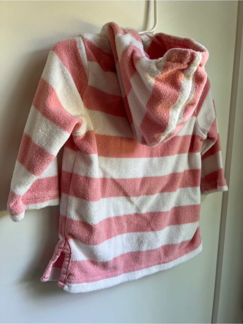 Pottery Barn Kids Pink White Striped Terry Cloth Hooded Cover-Up 6-12M